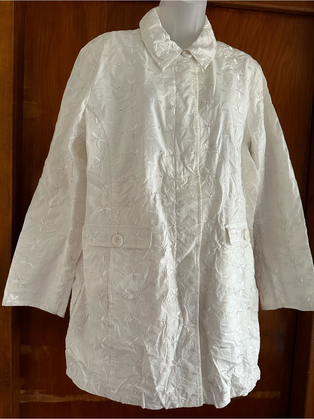 NWT Vintage 2005 Denim & Company White Embroidered Duster Jacket